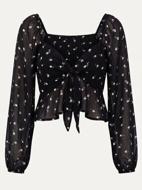 Sweetheart Floral Blouse with Front Tie